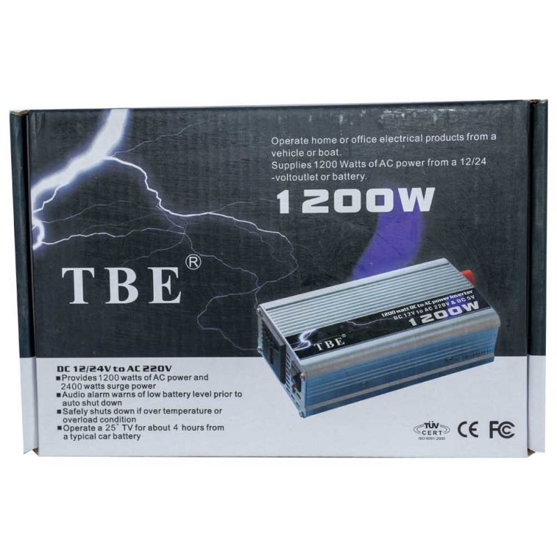 اینورتر (مبدل برق) خودرو ۱۲۰۰ وات (توان واقعی 600 وات ) مدل TBE: قدرت ۲۲۰ ولت <br> مشاوره خرید : 09184644970